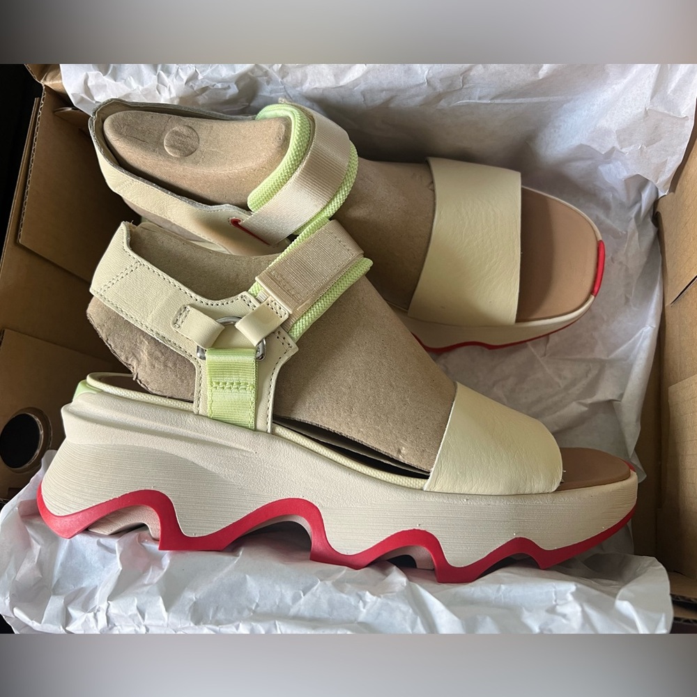 Sorel Kinetic Sandal - Red, cream, lime green (NWT)